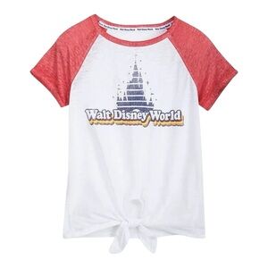Disney Parks Walt Disney World Raglan Shirt Front Tie Short Sleeve Women’s Small
